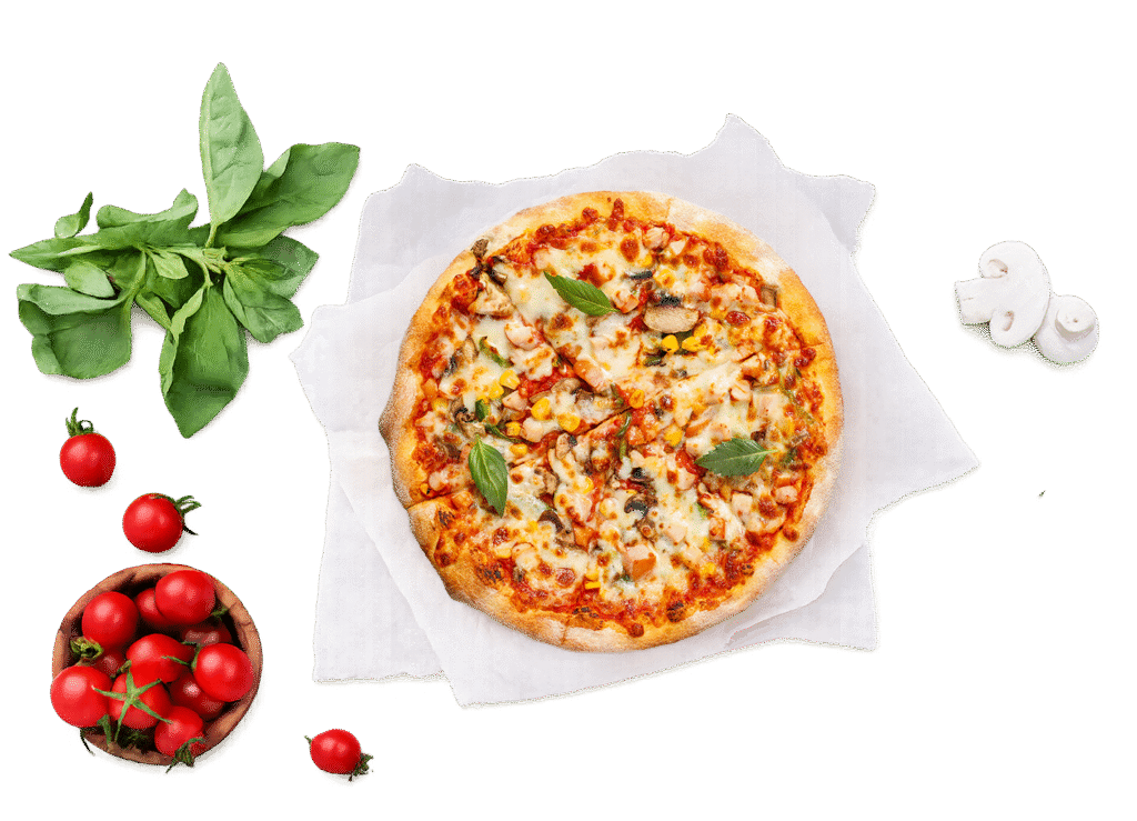 פיצה משפחתית, בזיליקום ועגבניות שרי בצד